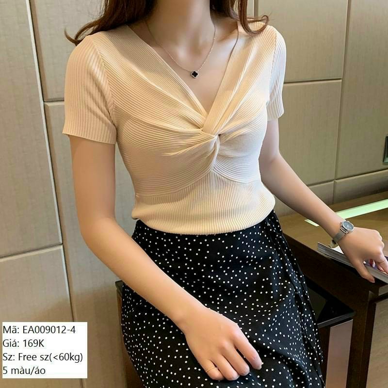 Áo Kiểu Ôm Body Thun Gân Cổ V Tay Ngắn Hot Trend Xoắn Ngực Fashion TTSLA0286