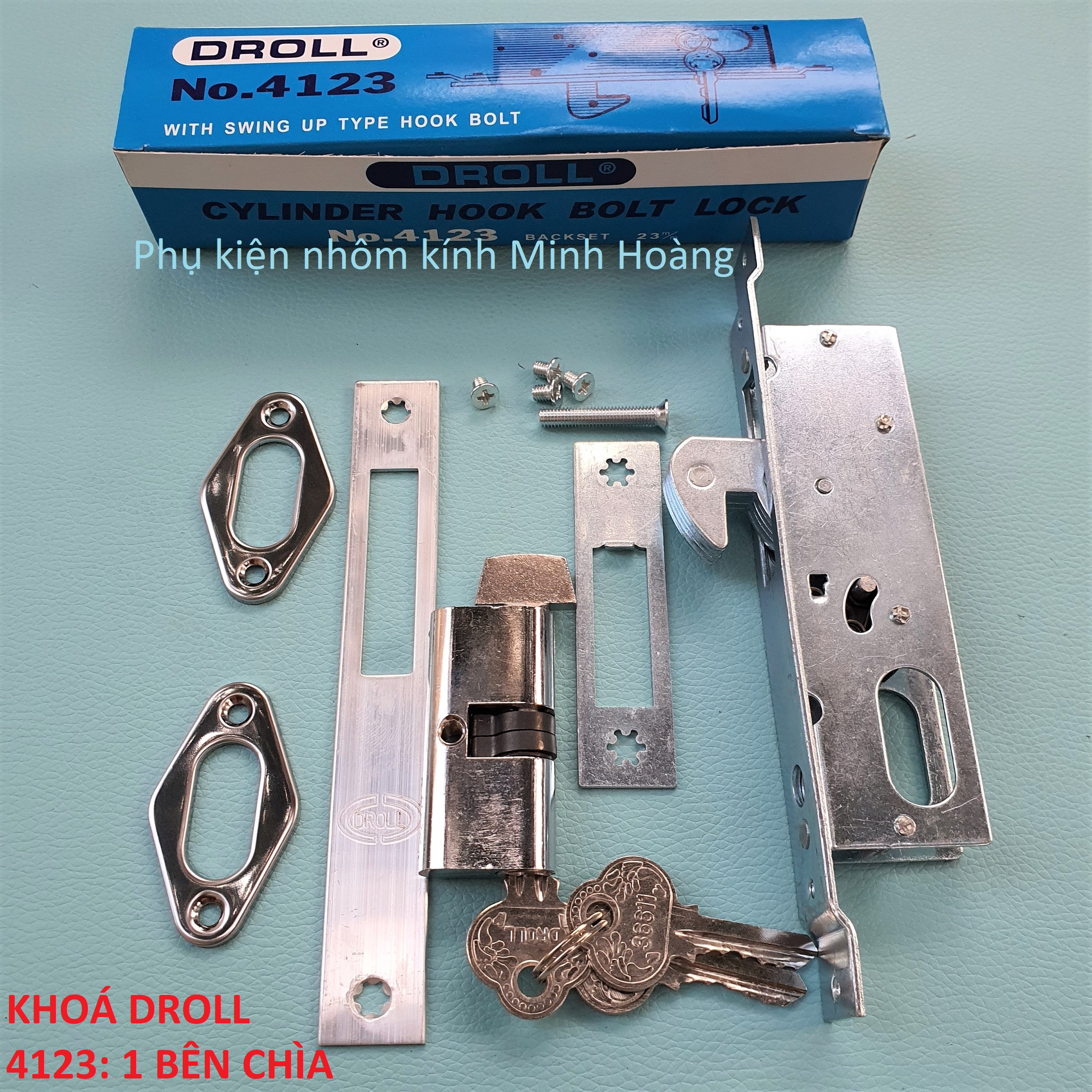 Khóa âm cửa lùa, khóa móc cửa lùa 4123 (Droll) dùng cho cửa Nhôm lùa