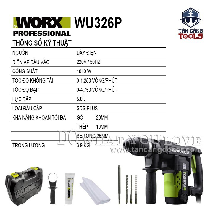 Máy Khoan Búa 2 Chế Độ 1010W Worx WU326P