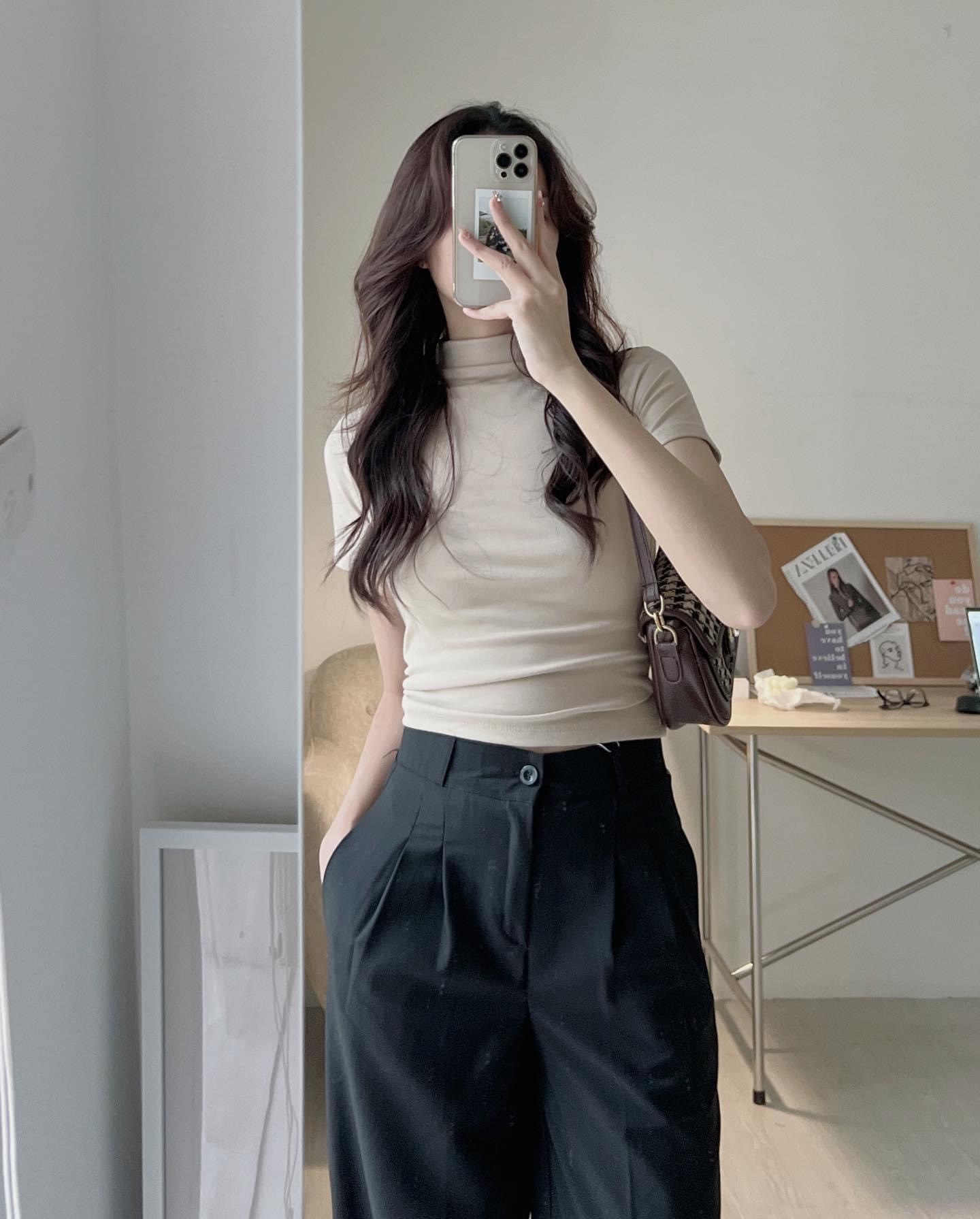 Áo phông cộc tay cổ lọ basic - 247StoreFashion - Ao83680