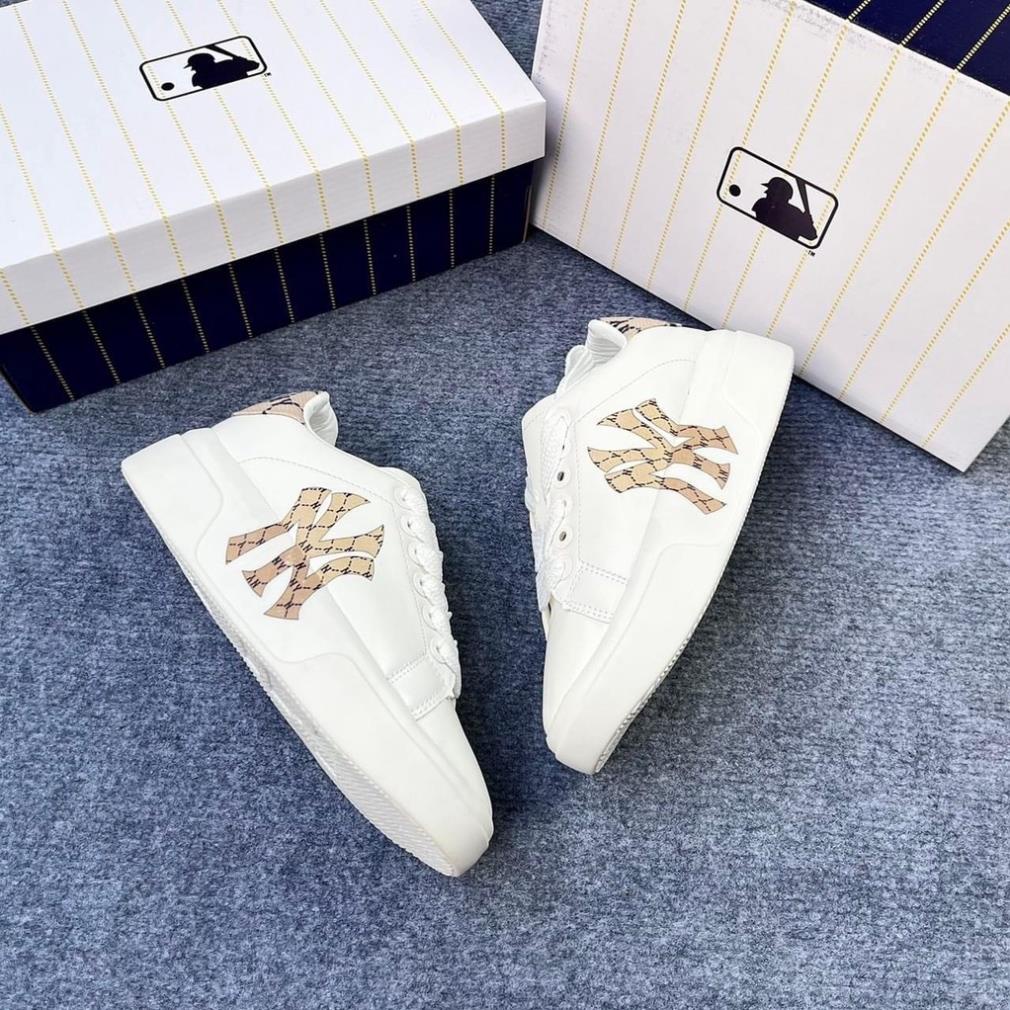 Giày thể thao nam nữ MLB NY trắng chữ đen họa tiết - Giày NY trắng nam nữ độn đế cao cấp hot trend 2022 Full Box