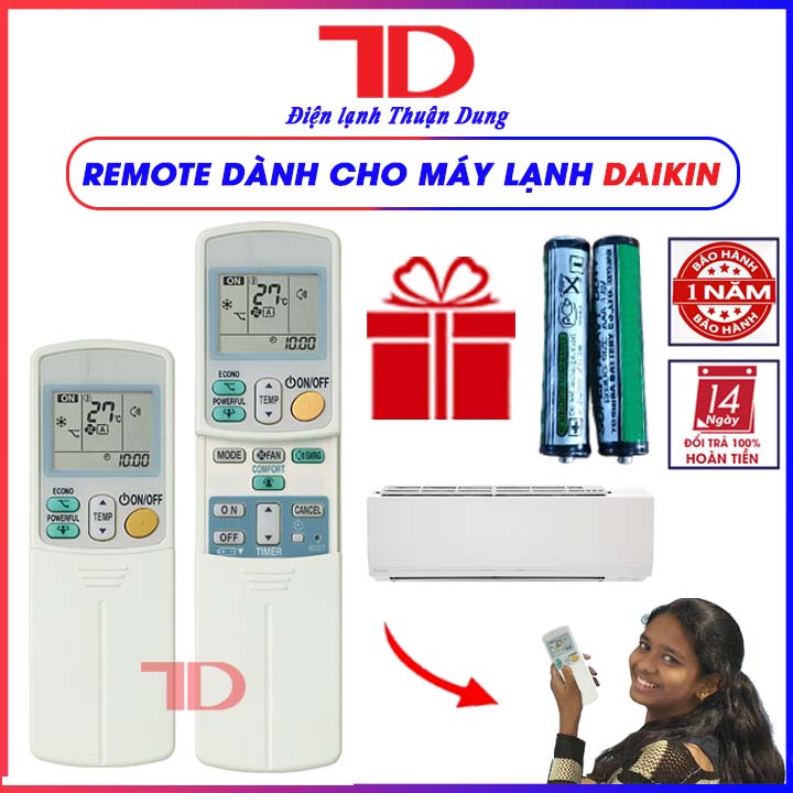 Điều khiển, remote dành cho máy lạnh Daikin 2 nút viền xanh - Điện Lạnh Thuận Dung