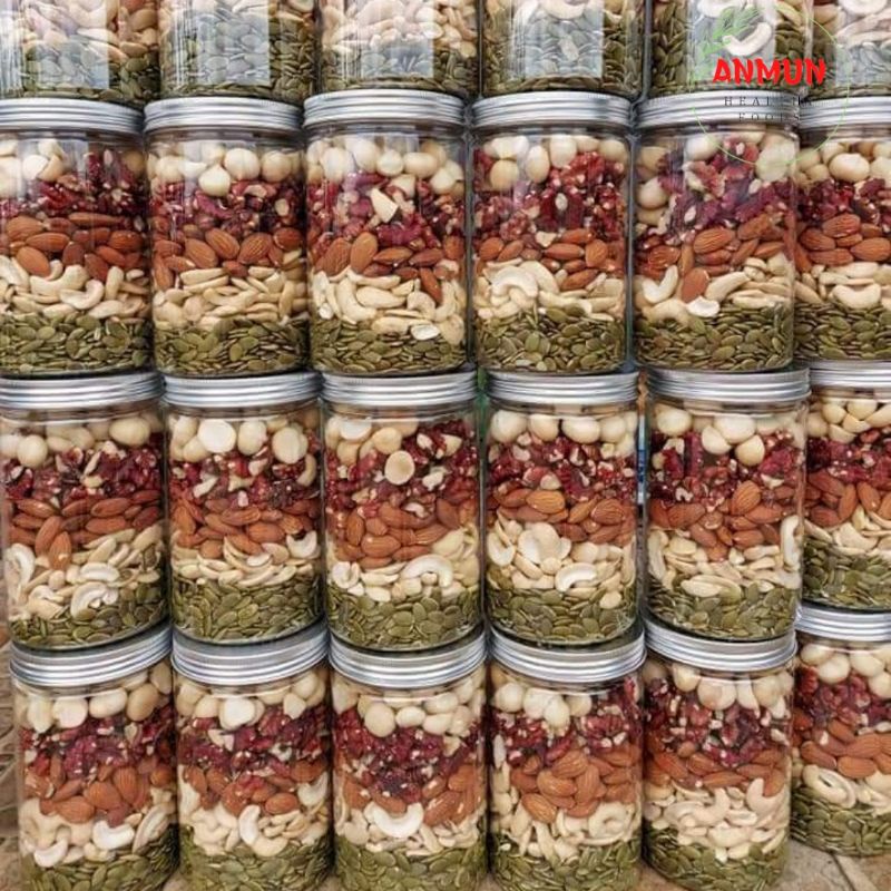 Hạt Dinh Dưỡng Mix 5 Hạt (Hạt Macca, , Óc Chó Đỏ, Óc Chó Nếp, Hạnh Nhân, Bí Xanh) - AnMun (500g)