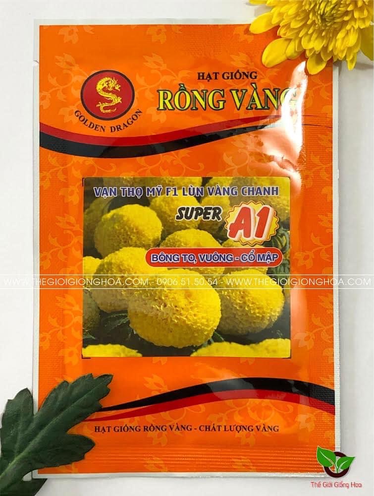 Hạt giống vạn thọ Mỹ F1 lùn vàng chanh Super A1 Rồng Vàng gói 1g