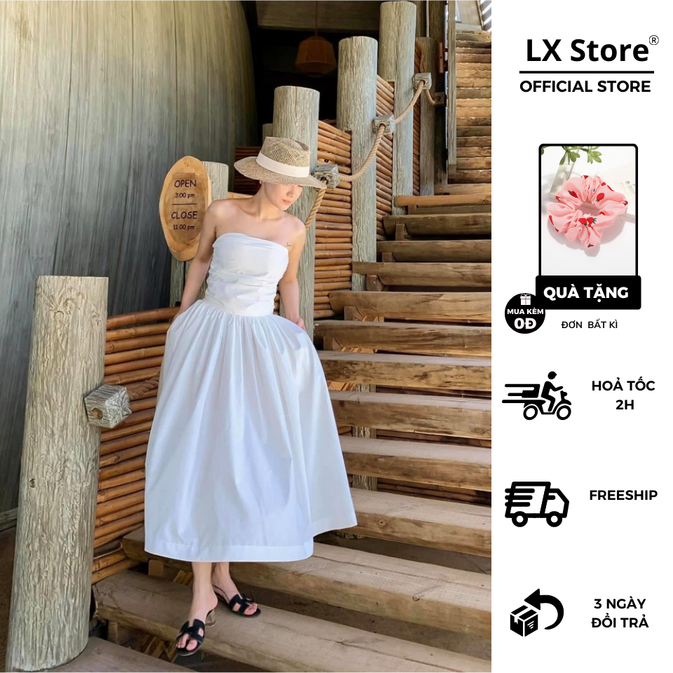 Đầm Maxi Cúp Ngực Tùng Xoè VIVU (TRẮNG)