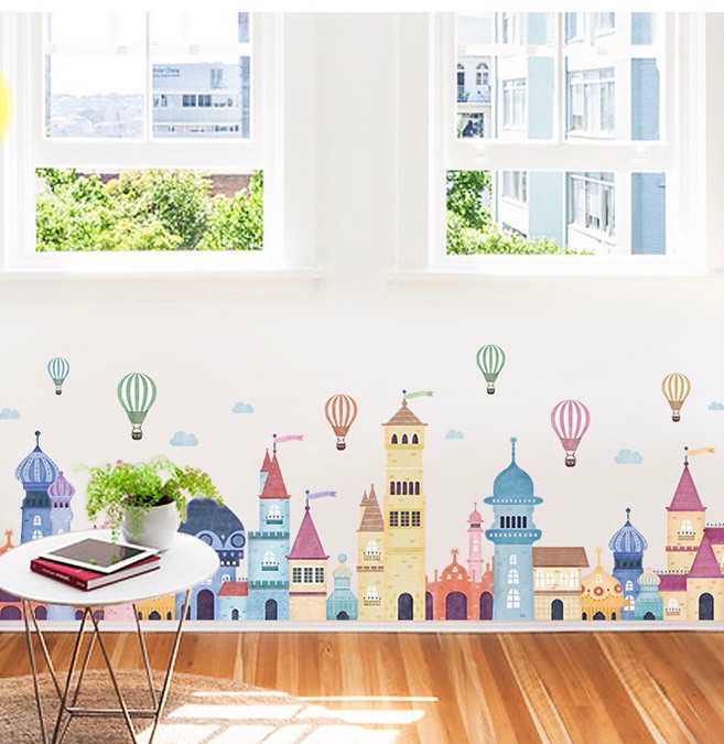 Decal tranh dán tường chân tường lâu đài