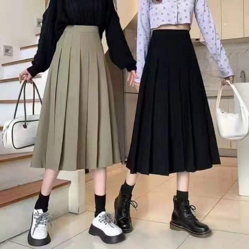 Chân váy xếp ly dáng dài lưng cạp hàn quốc siêu hót