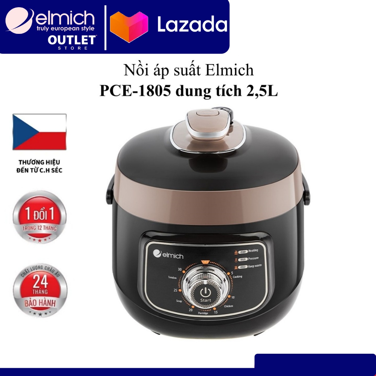 Nồi áp suất Elmich PCE-1805 (Dung tích 2,5L - Công suất 650W - Màu Nâu)