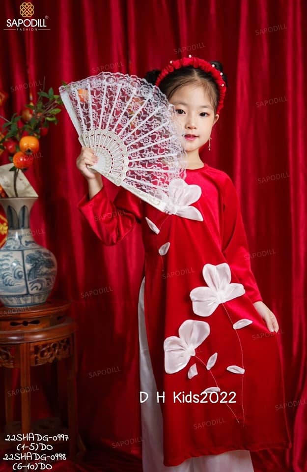 Áo dài nhung cho bé gái 10-25kg