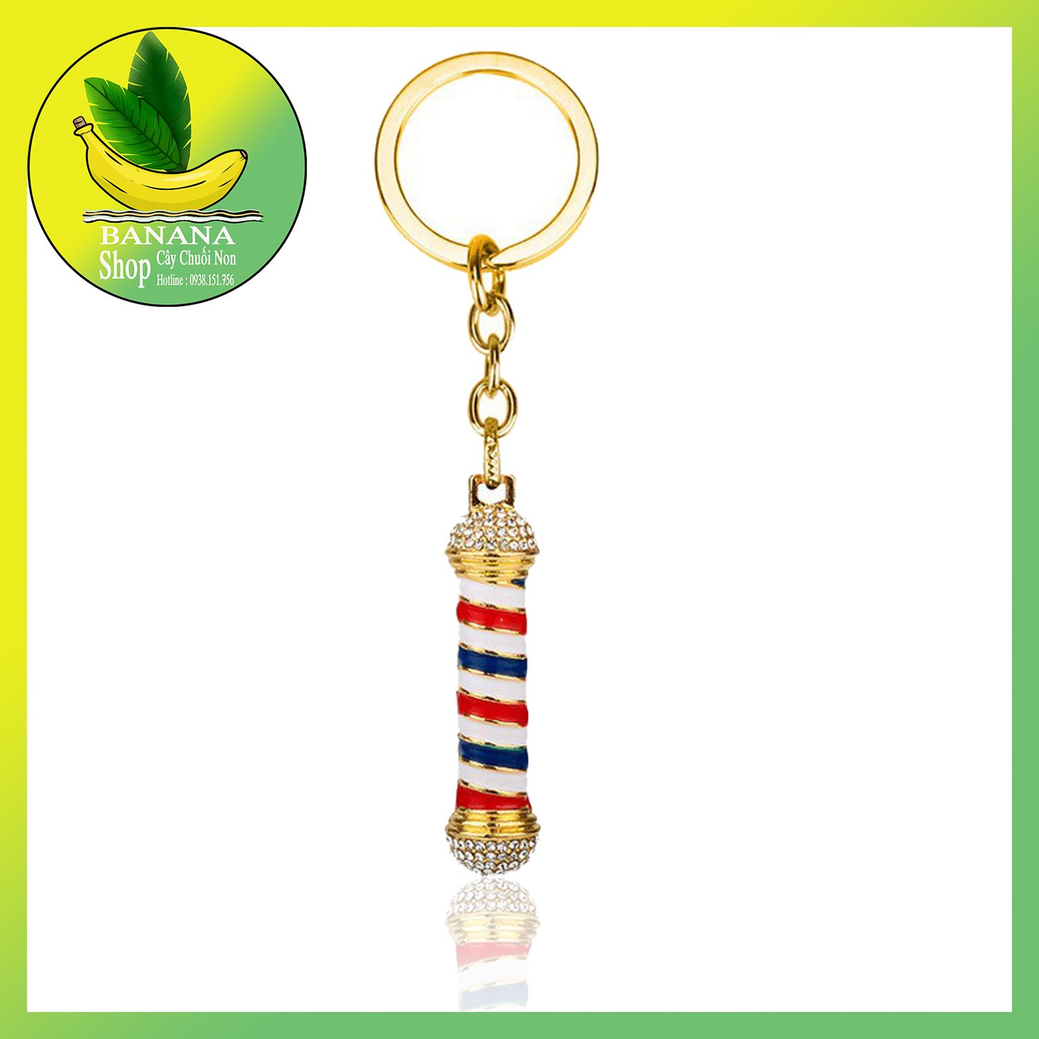 Móc Khóa Mô Hình Đèn Pole Barber Tóc ( vàng )