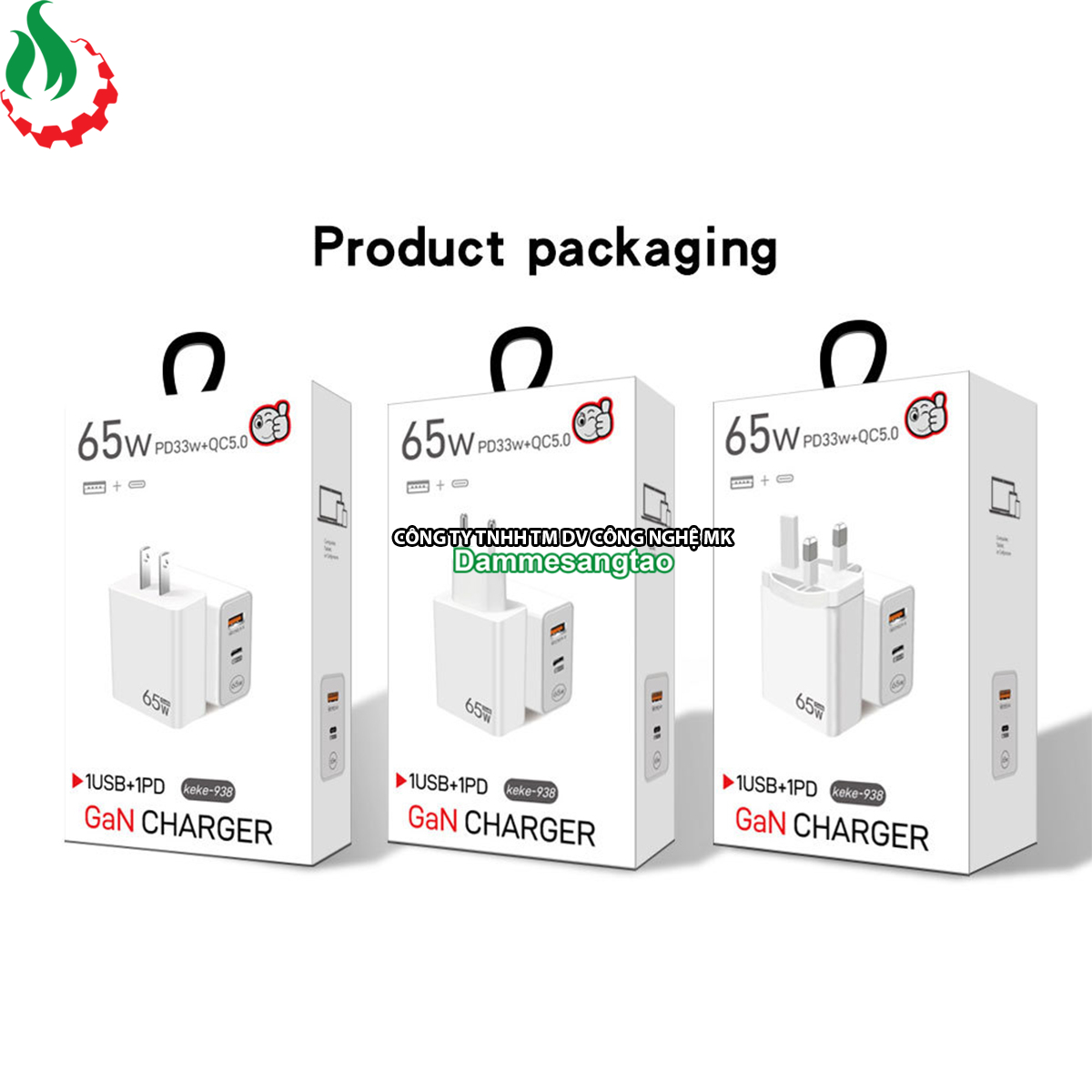 Củ sạc nhanh 65W chuẩn GaN (1 Type-C 33W - 1 USB 18W)