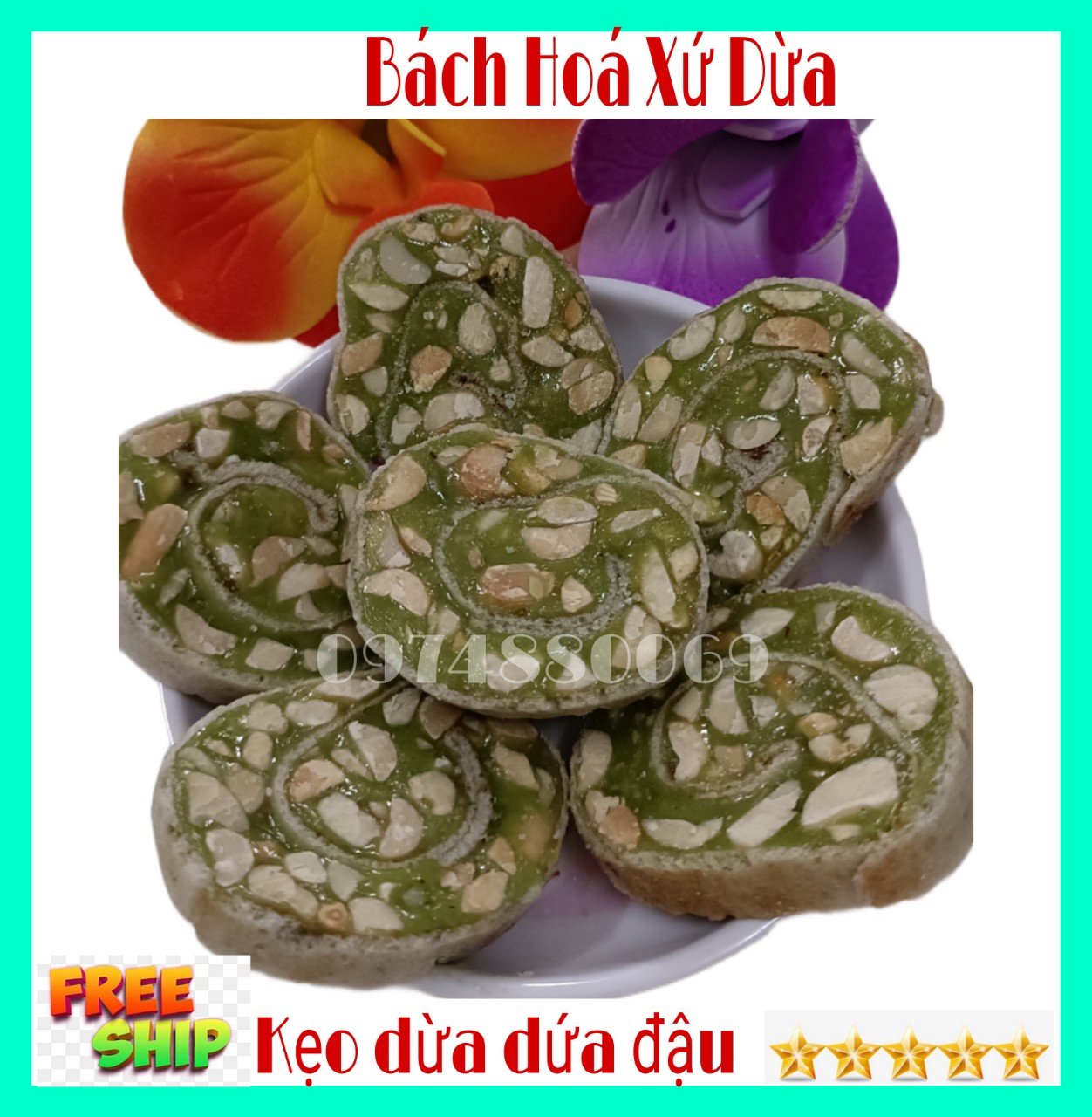 (FREESHIP)1kg Kẹo dừa dứa cuộn đậu phộng Bến Tre