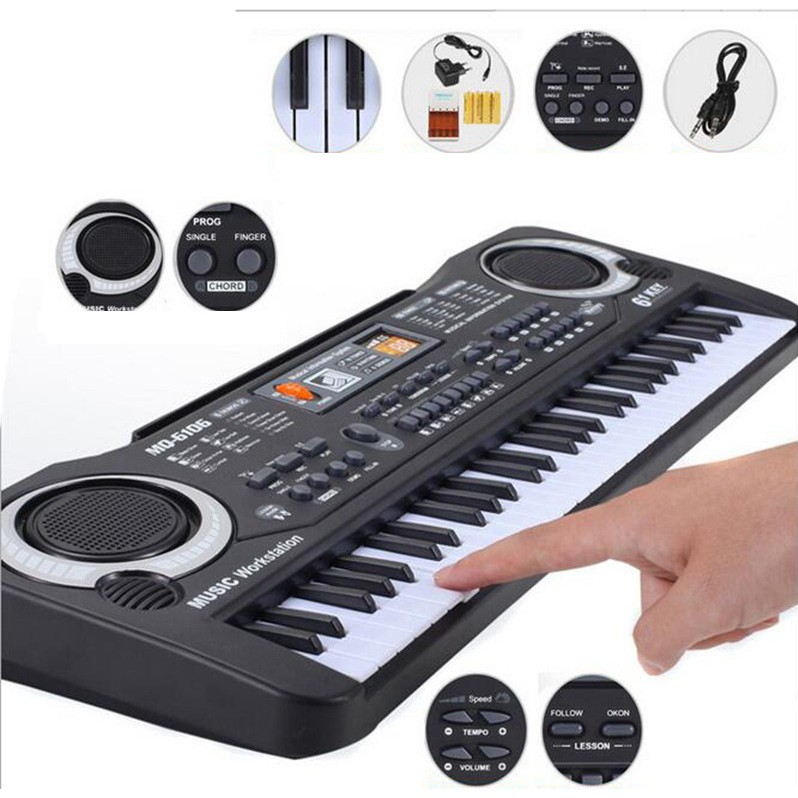 ( XẢ HÀNG ) Mua Đàn Piano 61 Phím Tặng kèm Micro Hát - Bé Học Đàn Tại Nhà Phát Triển Tay, Trí Não ,Thuộc Bàn Phím - Đàn Organ Cho Người Lớn Và Trẻ Em - Đàn Kỹ Thuật Số Âm Cực Hay.
