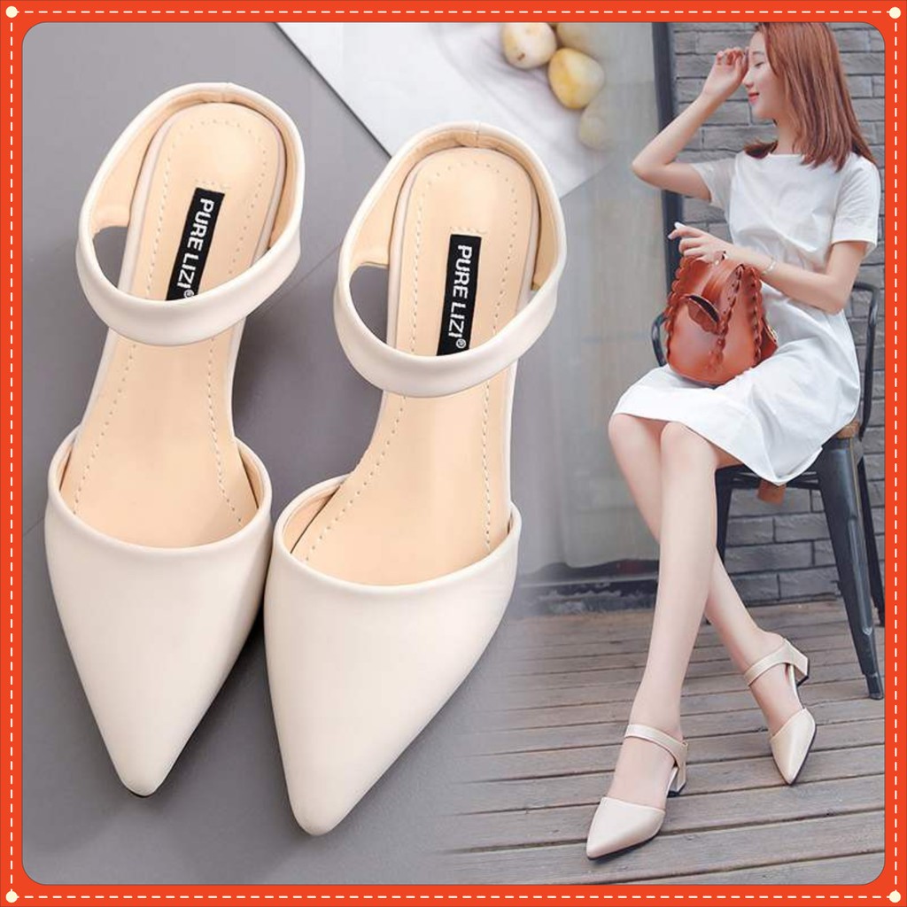 Giày cao gót 5P Hở Gót kiểu dáng sành điệu DHC23 da mềm chuẩn form -size 39 -43