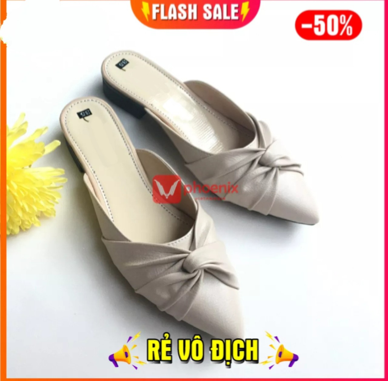 Dép sục da nơ xoắn cao cấp