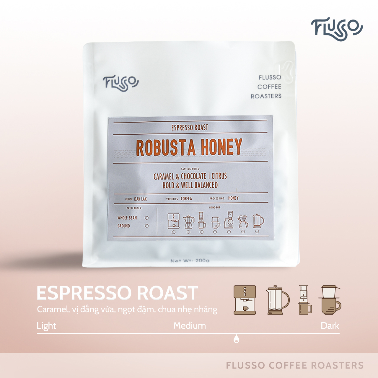 Coffee beans pure Flusso espresso robusta honey-200g