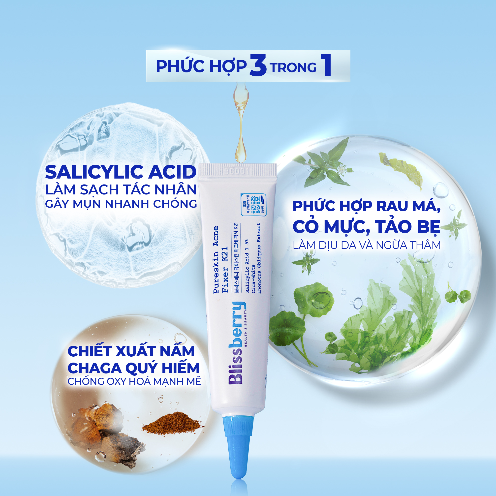 [HSD 21/03/2026] Gel Giảm Mụn Mờ Thâm Blissberry 15ml