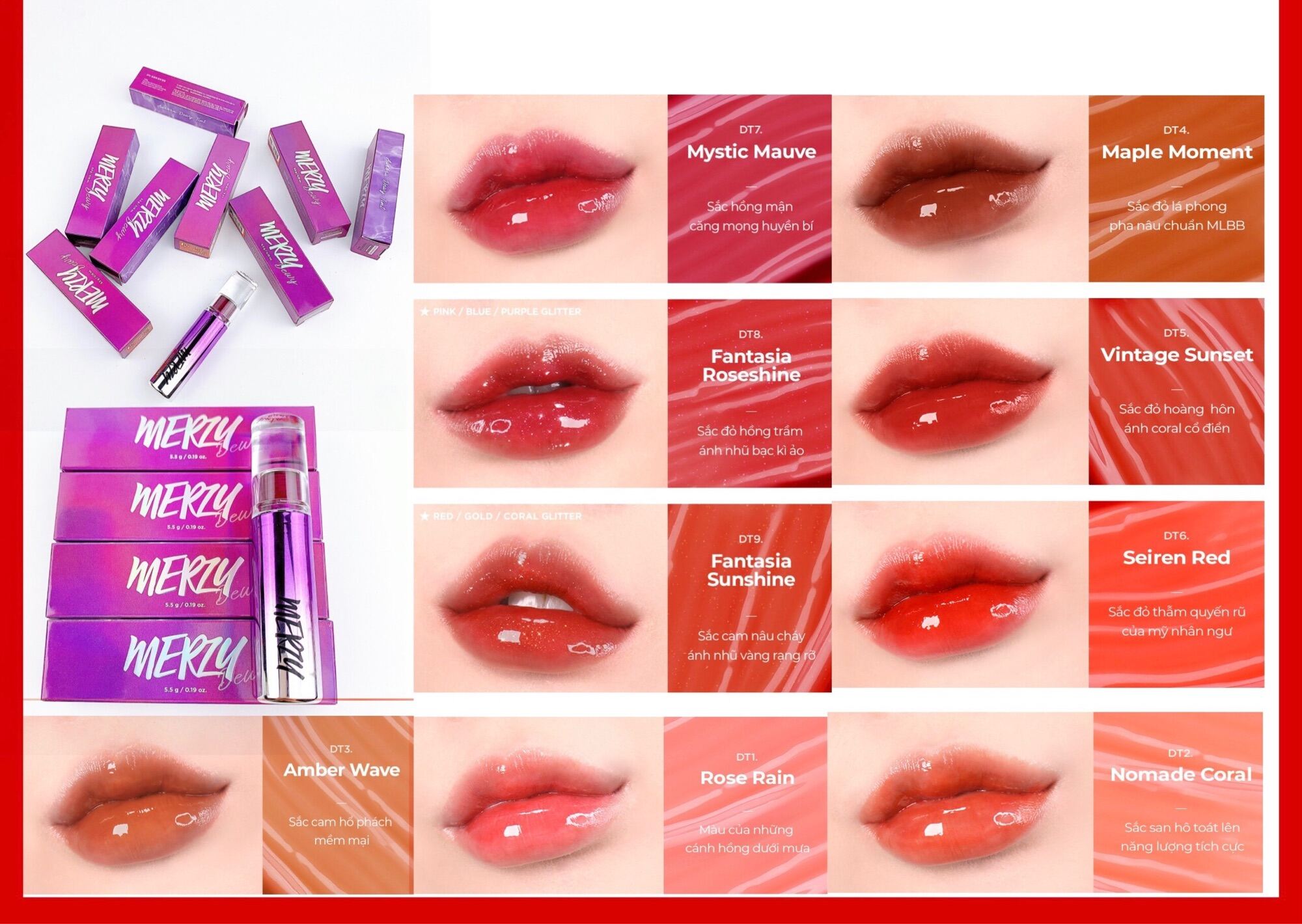 (Sẵn 9 màu) Son Tint Bóng Merzy Aurora Dewy Tint
