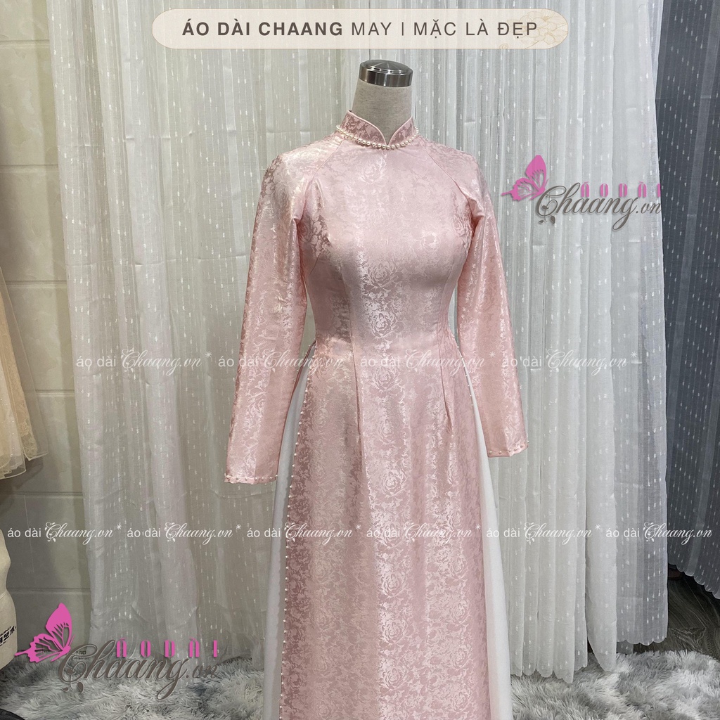 Áo dài gấm ❤️❤️ họa tiết vân hoa dệt chìm đính hạt ngọc trang trí chang210524áo dài chaang