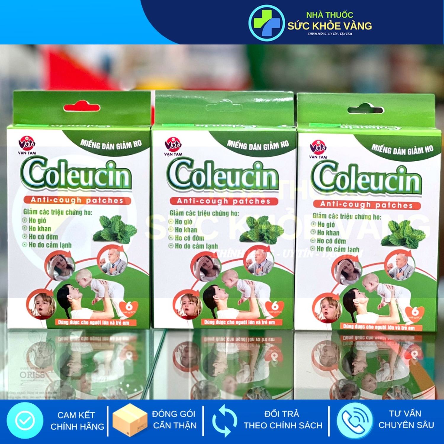 Coleucin - miếng dán giảm ho, làm ấm, giảm ho khan, ho gió, ho có đờm