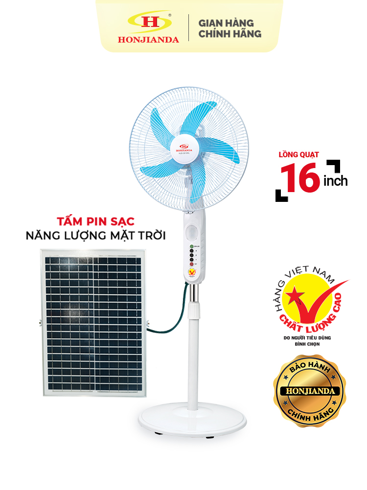 Quạt sạc năng lượng mặt trời Honjianda 3816 công suất 24W, lồng quạt 16 inch