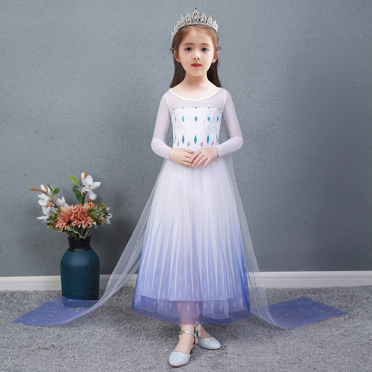 Đầm elsa bé gái tà dài cho bé từ 3 - 8 tuổi