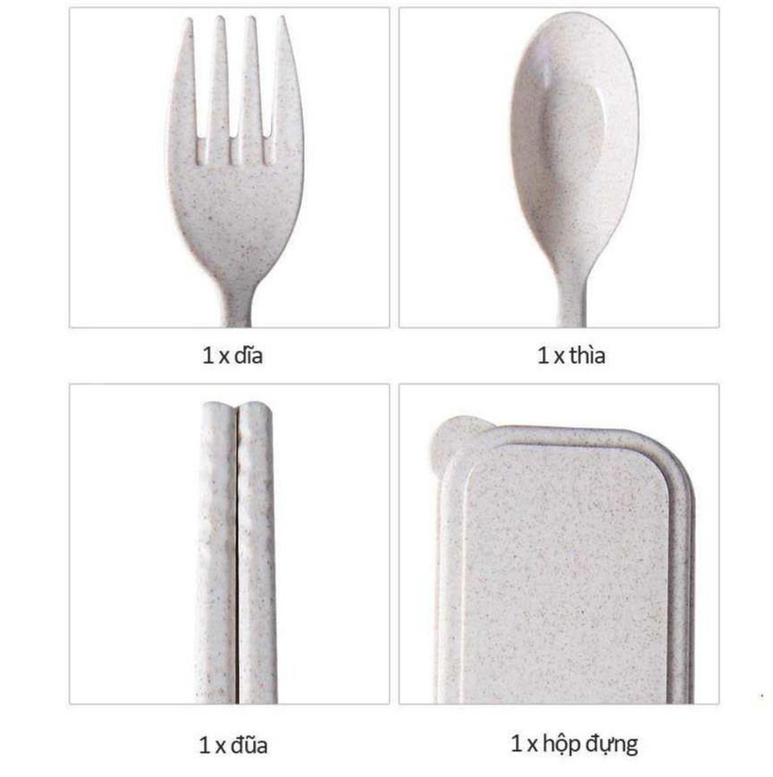 Bộ 3 món thìa, đũa, dĩa lúa mạch an toàn bảo vệ môi trường