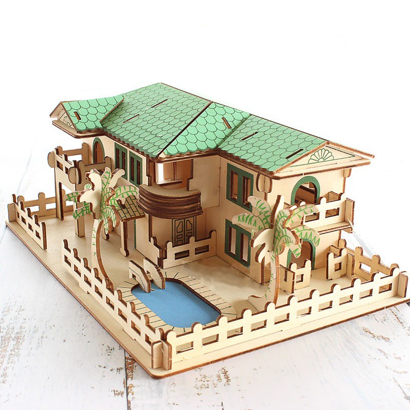 Đồ chơi lắp ráp 3D gỗ mô hình Beach House cắt laser