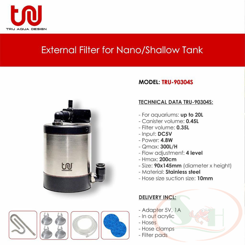 Lọc thùng TRU Inox External Mini Nano Filter gắn ngoài bể shallow nâng đáy thủy sinh cá tép cảnh
