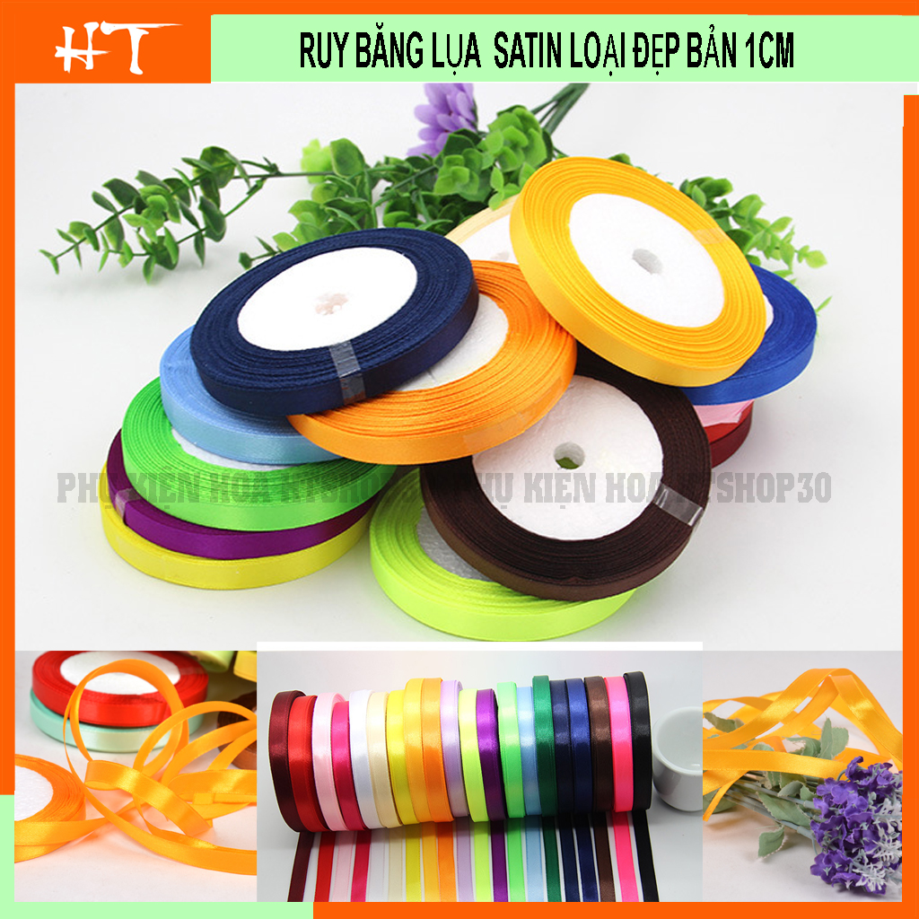 Ruy băng lụa cuộn dài 22m bản rộng 1cm đủ màu sắc