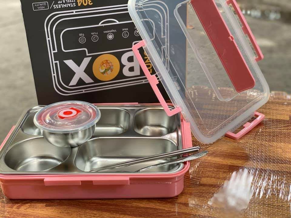 KHAY CƠM VĂN PHÒNG INOX 5 NGĂN CÓ NẮP ĐẬY