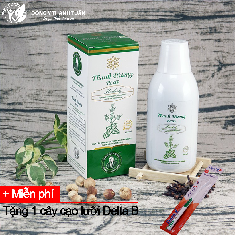 Nước súc miệng thơm miệng Thanh Hương Plus 250ml - TẶNG 1 cây cạo lưỡi Dental B giúp hết hôi miệng