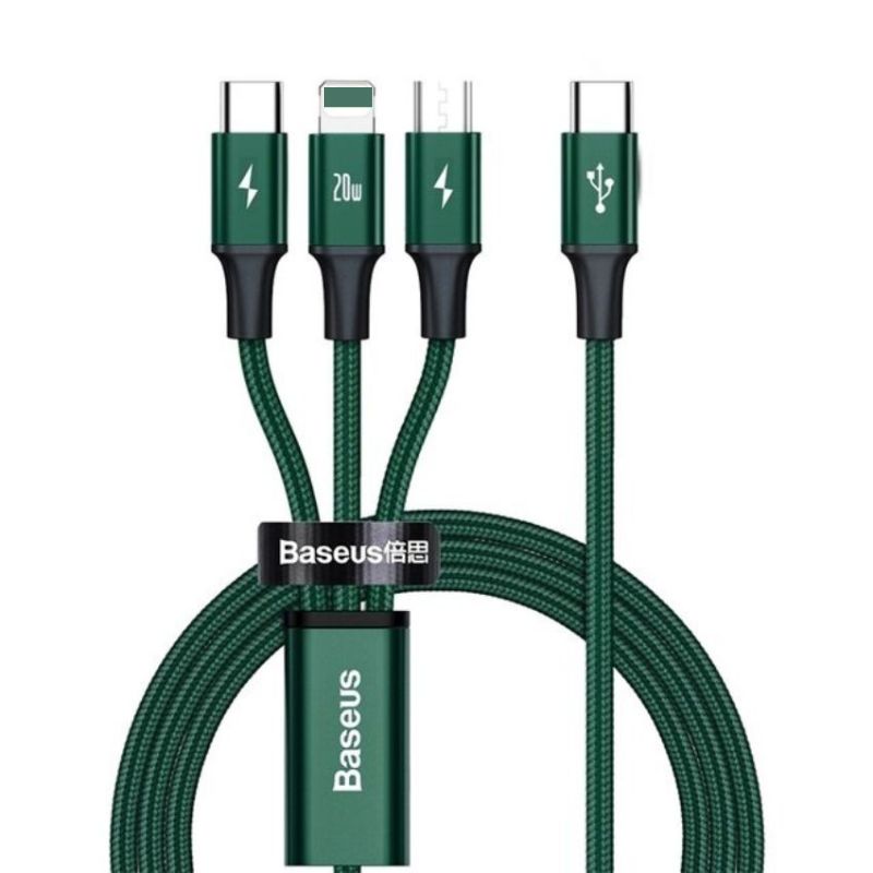 Cáp sạc nhanh an toàn 3 đầu tích hợp truyền dữ liệu baseus camlt-sc rapid series 3-in-1 pd 20w