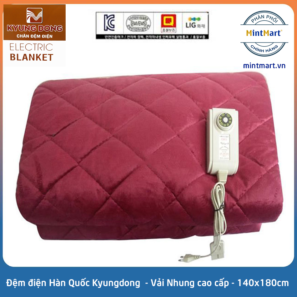 Đệm điện Hàn Quốc Kyungdong vải Nhung cao cấp kích thước 140x180cm - Bảo hành chính hãng 12 tháng
