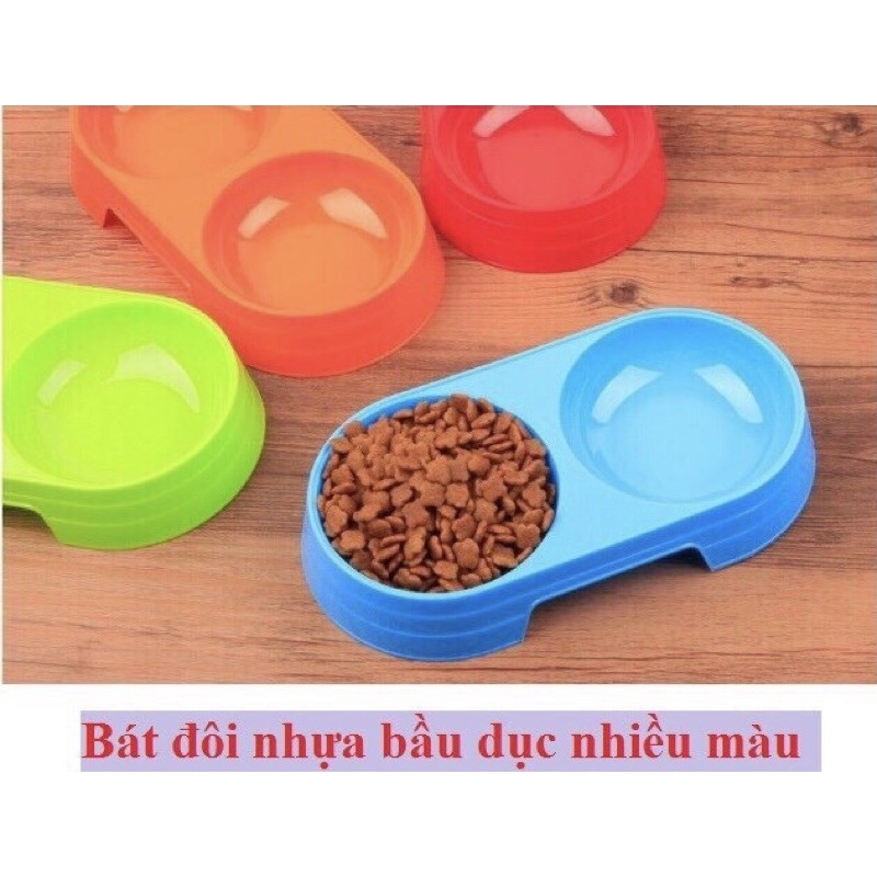 Bát ăn đôi cho thú cưng - Nhựa bóng đẹp