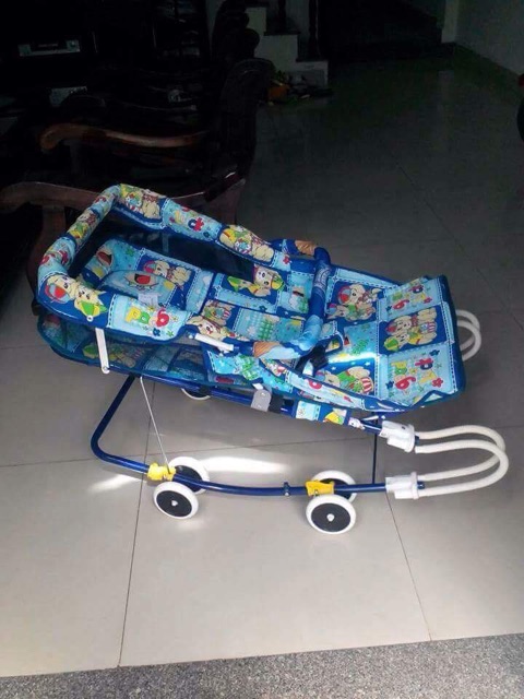 [ Loại 4 nhún ] Nôi nhún 5 trong 1 cho bé có màn che ( họa tiết ngẫu nhiên )