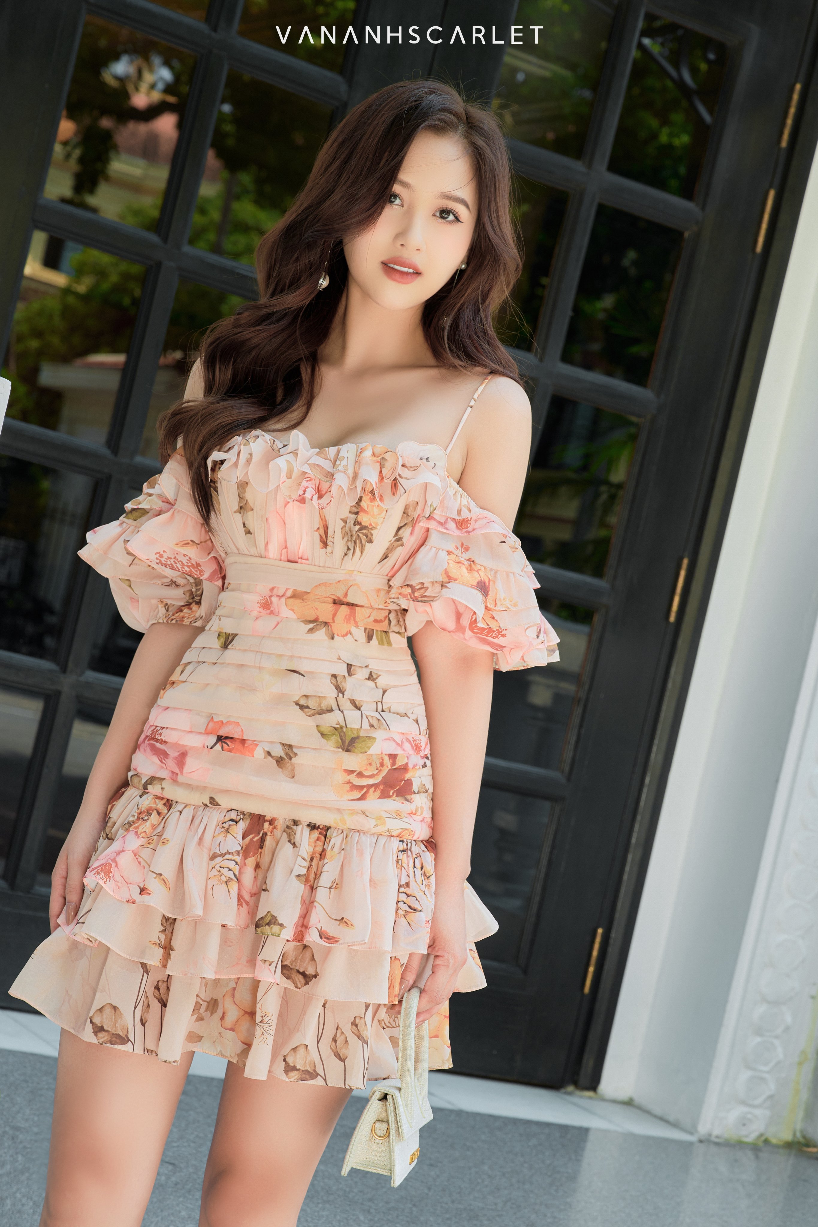 Váy nữ VANANHSCARLET voan hoa bèo tầng