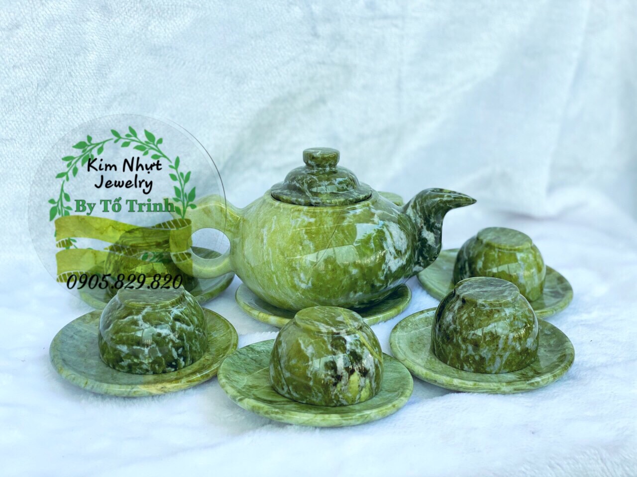 BỘ ẤM TRÀ NGỌC SERPENTINE TỰ NHIÊN