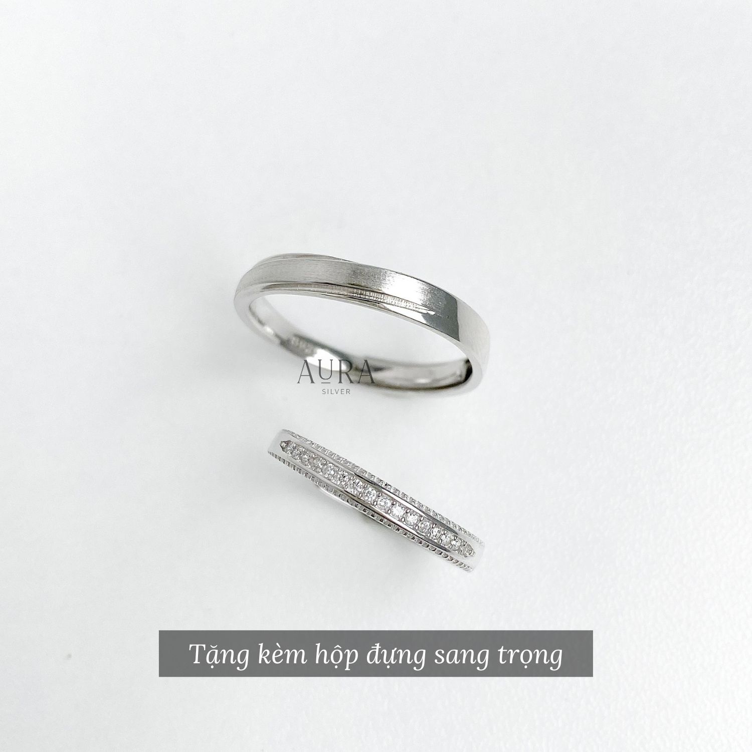 Nhẫn bạc đôi nam nữ Aura Silver, nhẫn cặp Ovis-ND03