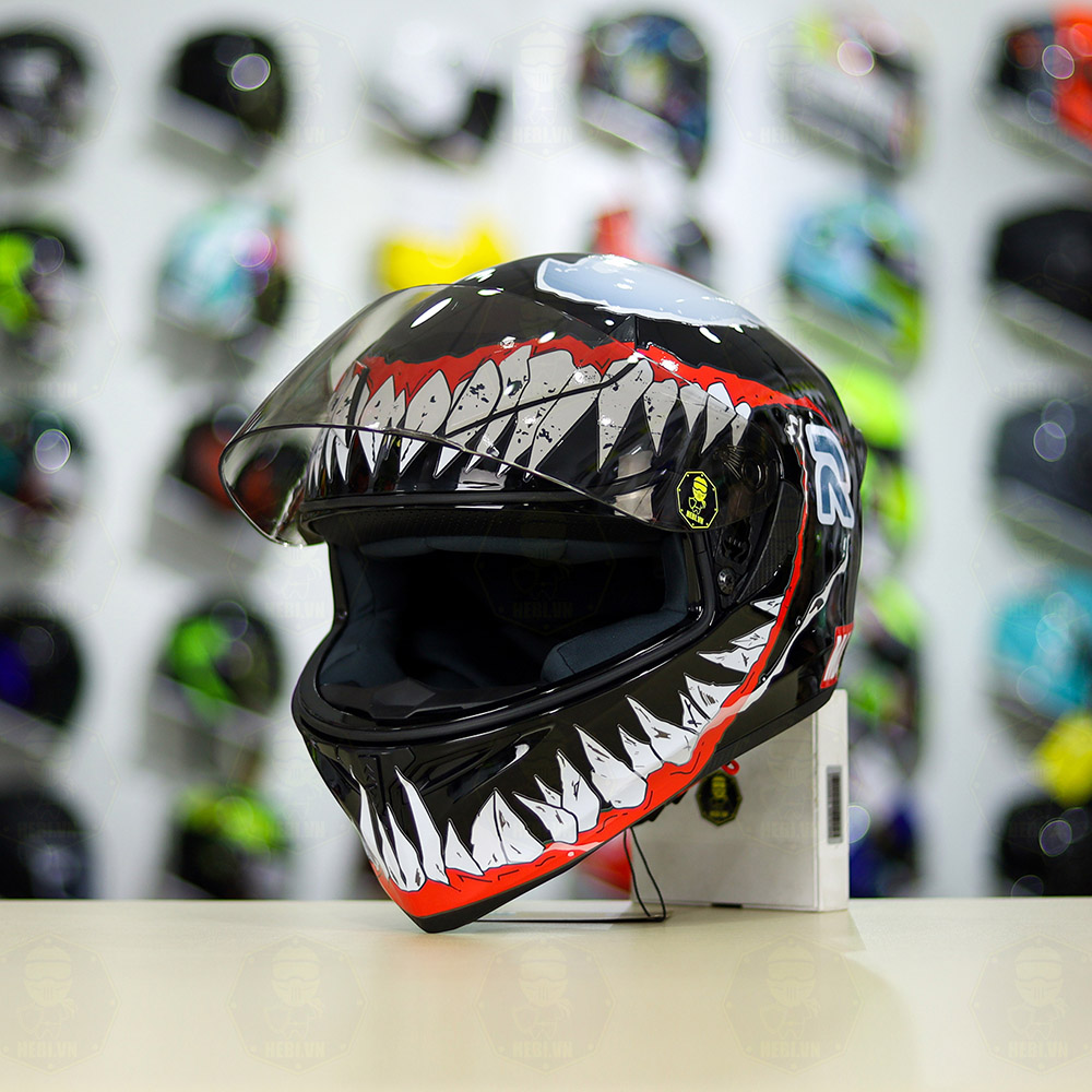 Mũ Fullface ROYAL M138b Đen Bóng Dán Tem Venom Đỏ