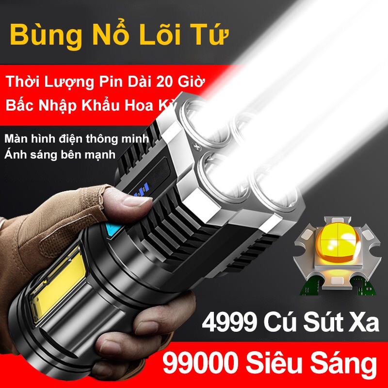 Đèn pin, đèn pin led cod mini 4 bóng sạc usb tiện dụng mang theo du lịch