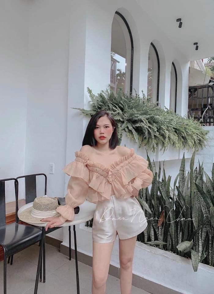 Áo bẹc vai voan cổ v, phụng hoàng