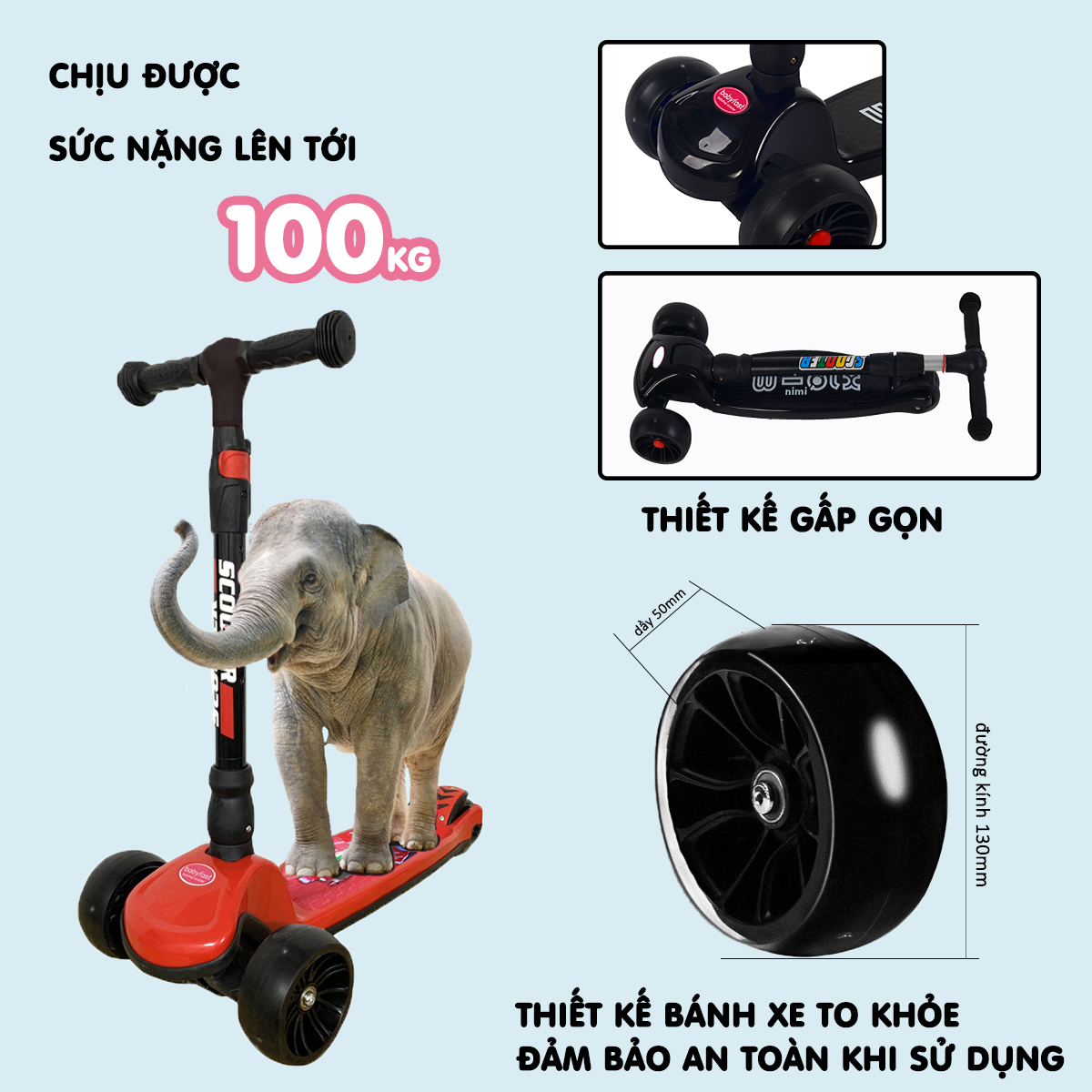 Xe trượt scooter Babyfast 3 bánh an toàn cho trẻ em của Babyhop chịu lực 100kg phù hợp cho cả bé trai và gái, bánh xe phát sáng vĩnh cửu, rèn luyện vận động, tăng chiều cao cho bé - Hàng chính hãng