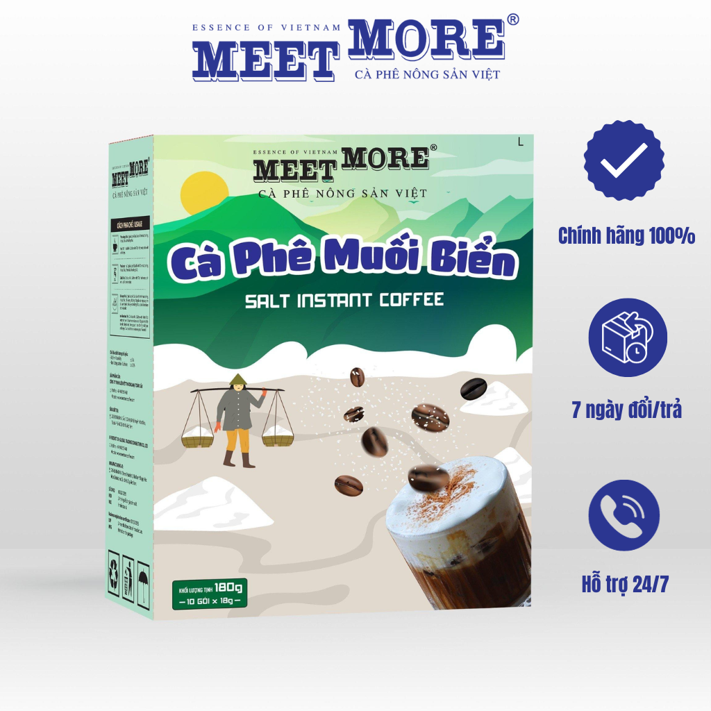 Hộp Cà Phê Hòa Tan Vị Muối Biển Meet More (10 Gói/ 18 Gram) - Cà phê nông sản Việt