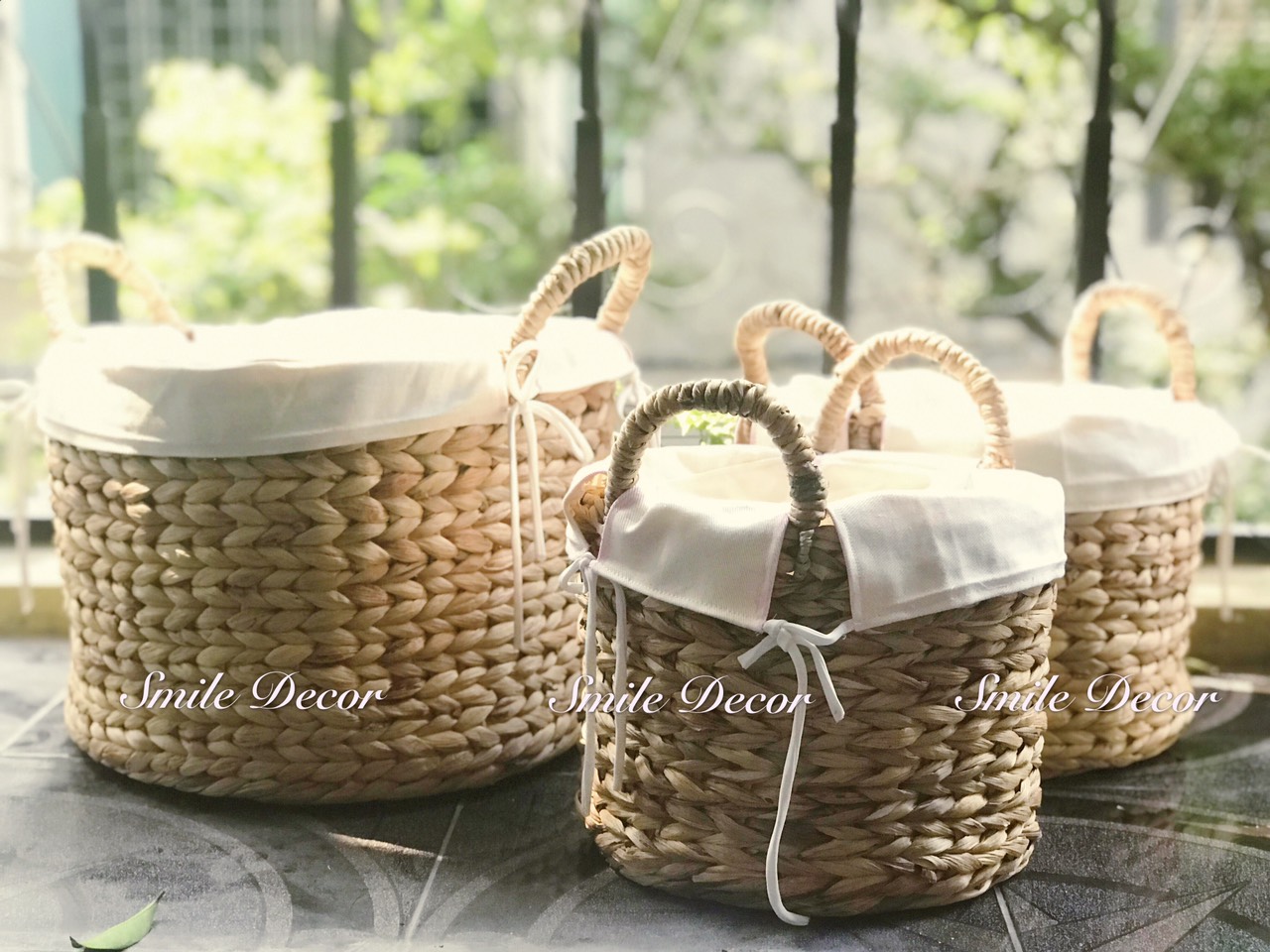 Giỏ đựng đồ đa năng Smile Decor đan lục bình trồng cây , đựng quần áo , đồ chơi