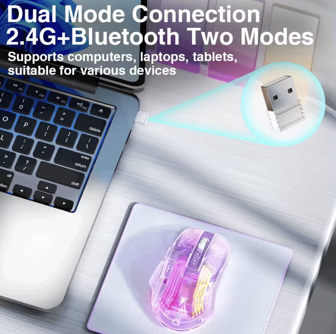 Aula SC518 Dual-Mode Wireless Mouse 2.4G/RGB Backlit Bluetooth Connection Gaming Mouse DPI Adjustable 6-Speed