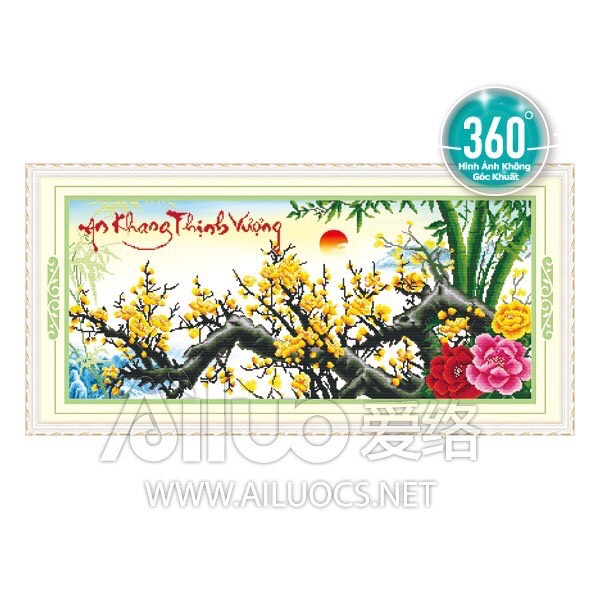 Tranh đính đá hoa mai- an khang thịnh vượng 77298 kt 106x50cm