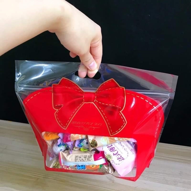 10 Túi zip nơ đỏ đựng bánh kẹo tết