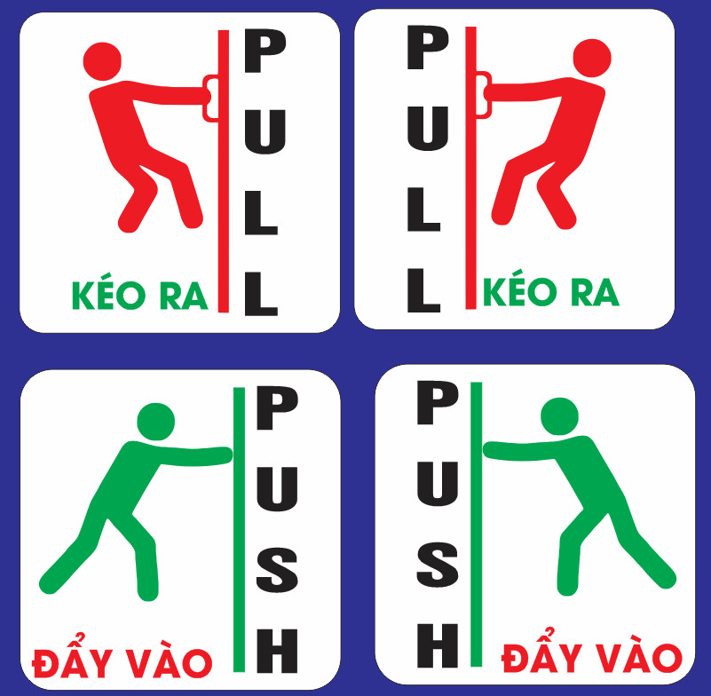 Decal dán kính "ĐẨY VÀO - KÉO RA" , KÉO SANG