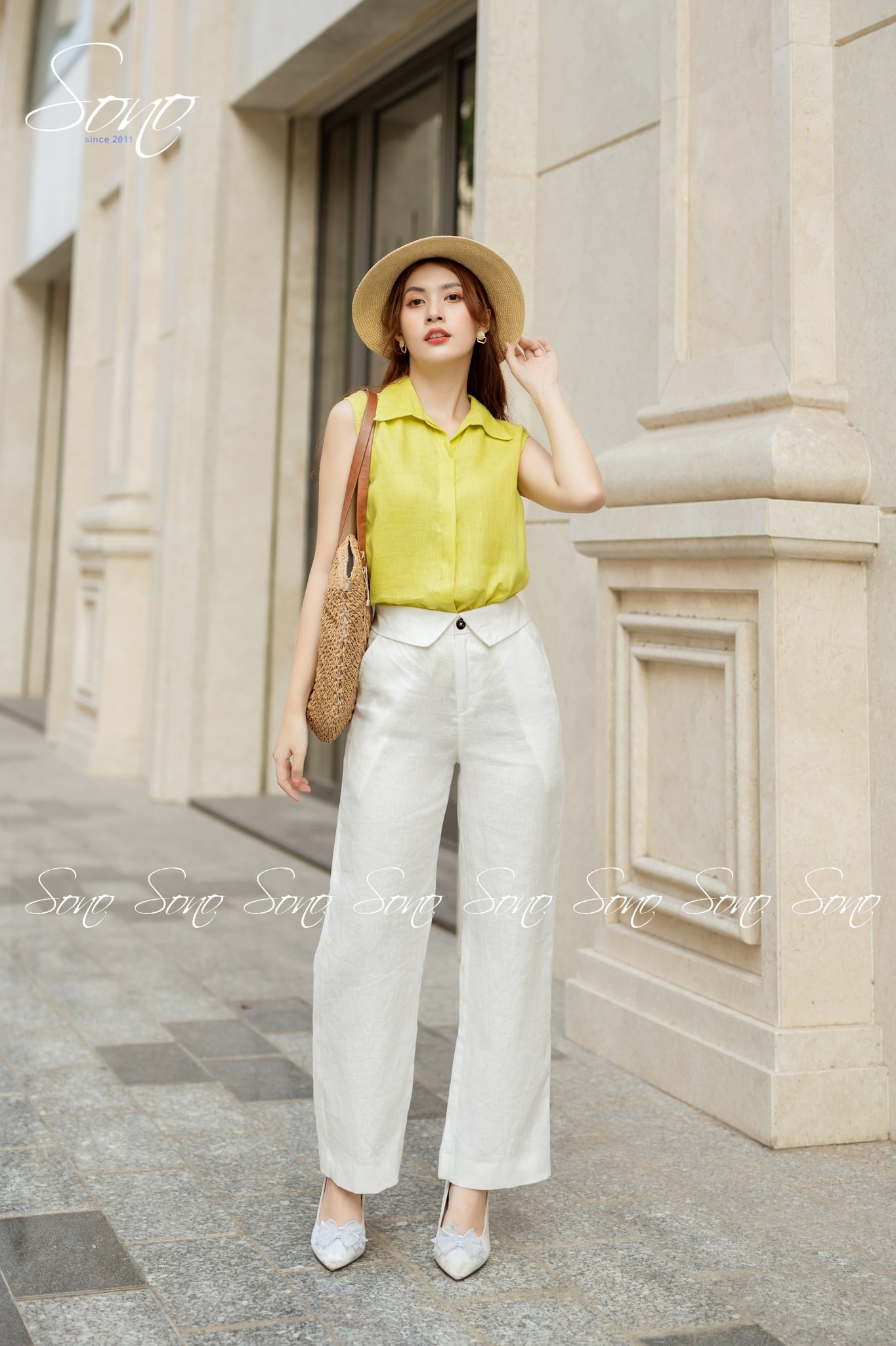 Sono - Quần Dài Linen Bản Lưng Lật